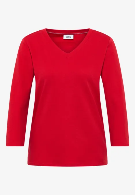 Basic V-Neck Shirt fiery red
