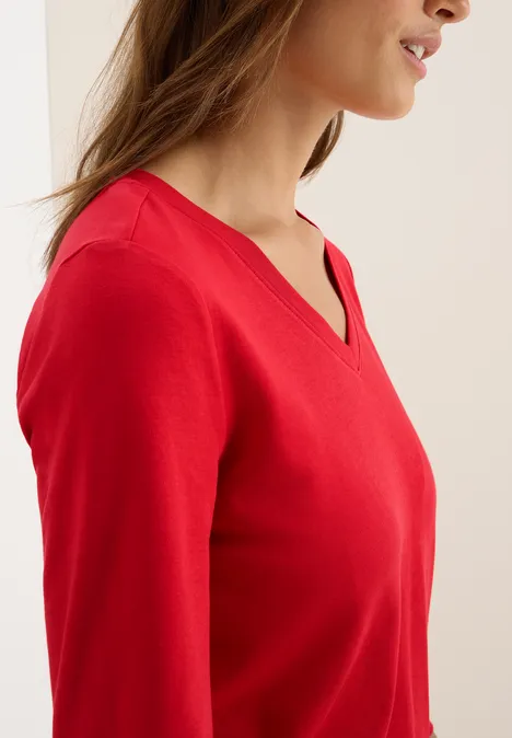 Basic V-Neck Shirt fiery red