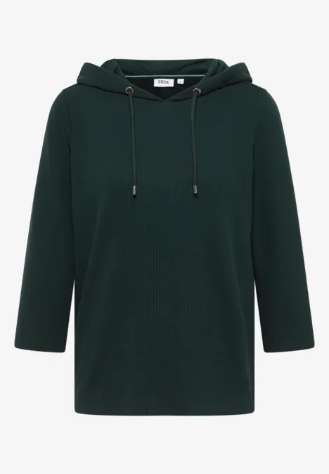 Hoodie Shirt in Rippstruktur ink green