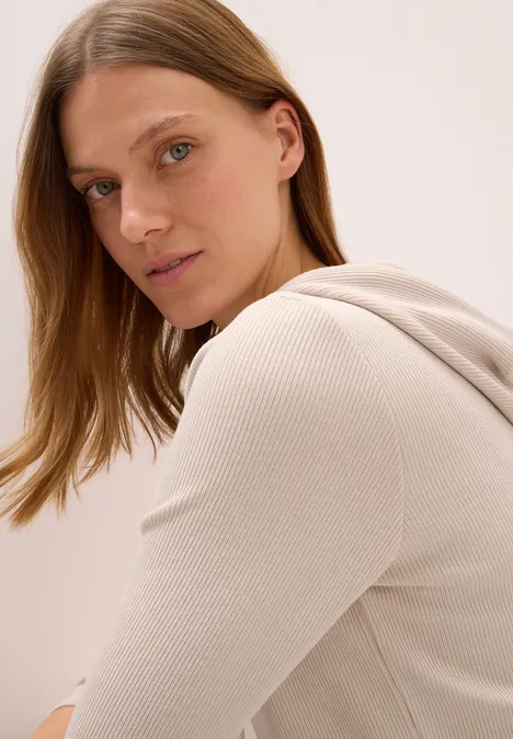 Hoodie Shirt in Rippstruktur oat milk beige