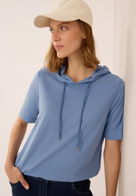 Piquée Hoodie Shirt mid denim blue