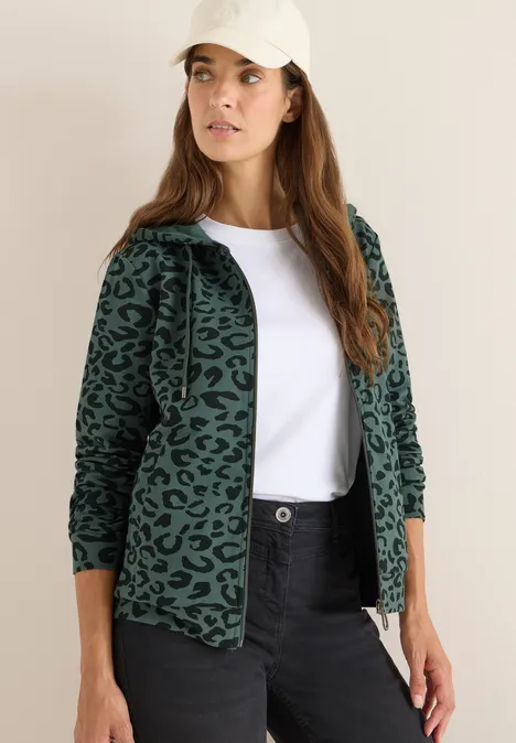 Kapuzenjacke mit Leo-Muster dark balmy khaki
