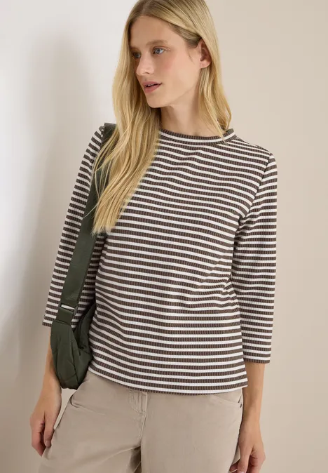 Gestreiftes Strukturshirt cocoa taupe