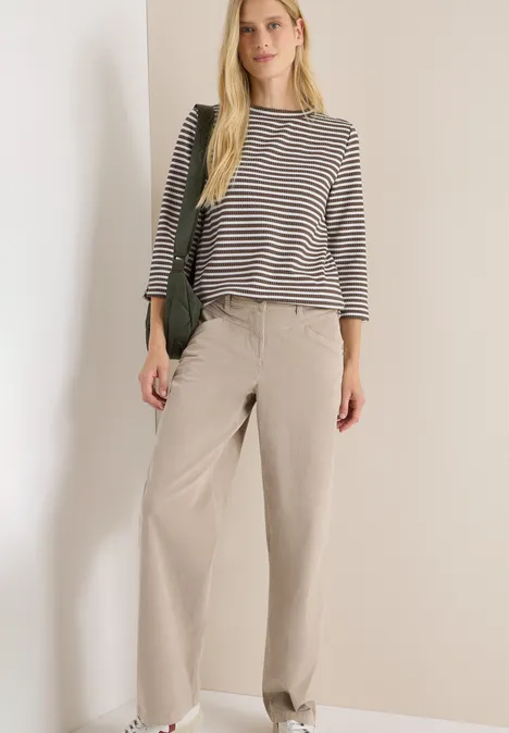 Gestreiftes Strukturshirt cocoa taupe