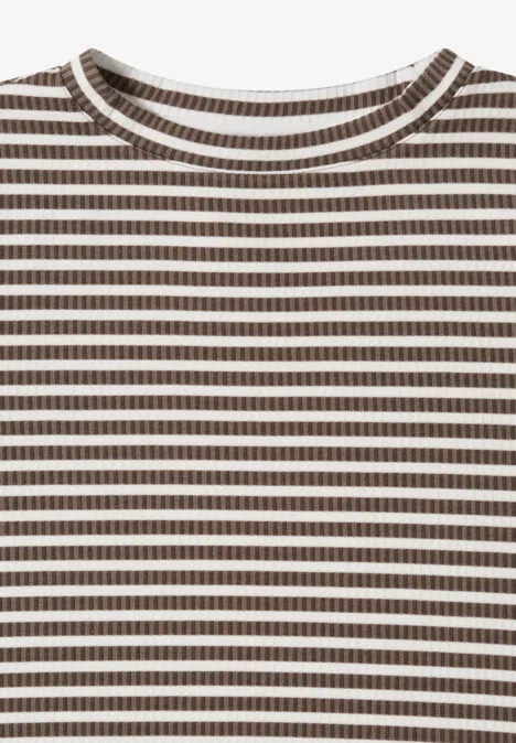 Gestreiftes Strukturshirt cocoa taupe