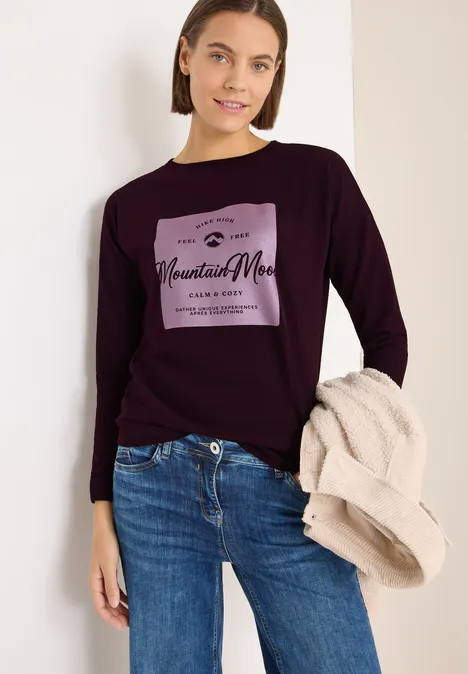 Shirt mit Satin Print eggplant red