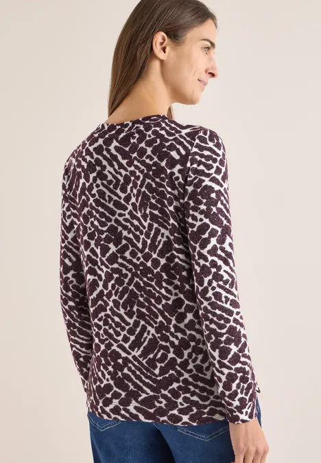 Kuscheliges Print-Shirt eggplant red melange