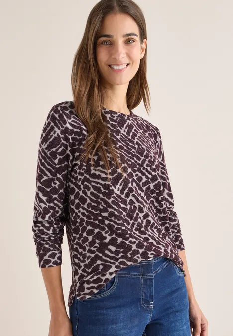 Kuscheliges Print-Shirt eggplant red melange