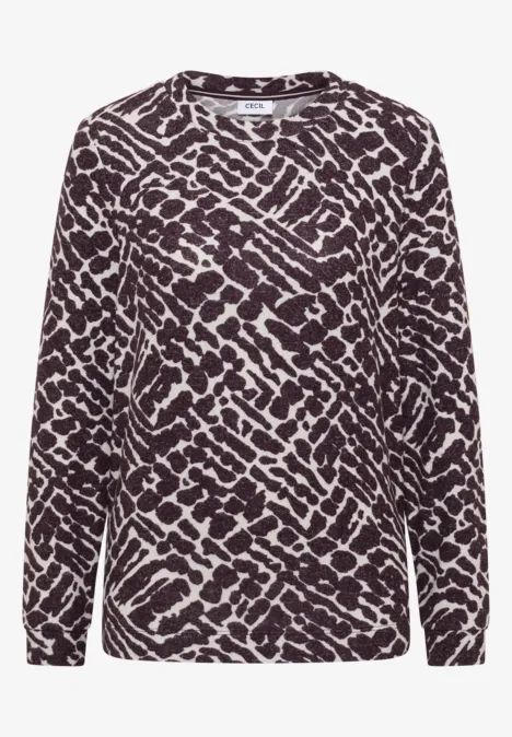 Kuscheliges Print-Shirt eggplant red melange