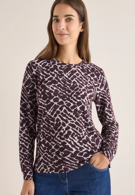 Kuscheliges Print-Shirt eggplant red melange