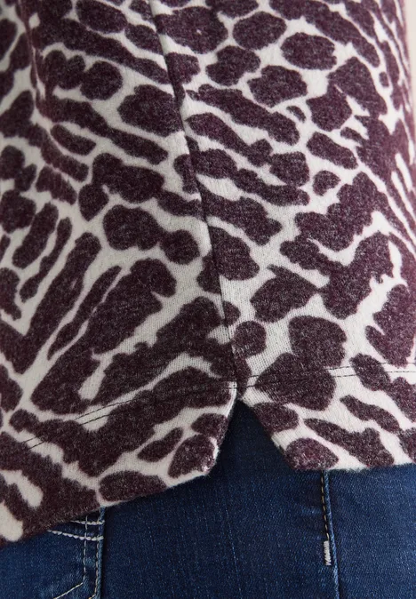 Kuscheliges Print-Shirt eggplant red melange