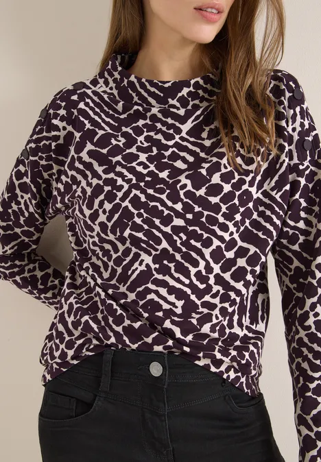 Print-Shirt mit Knopfdetails eggplant red