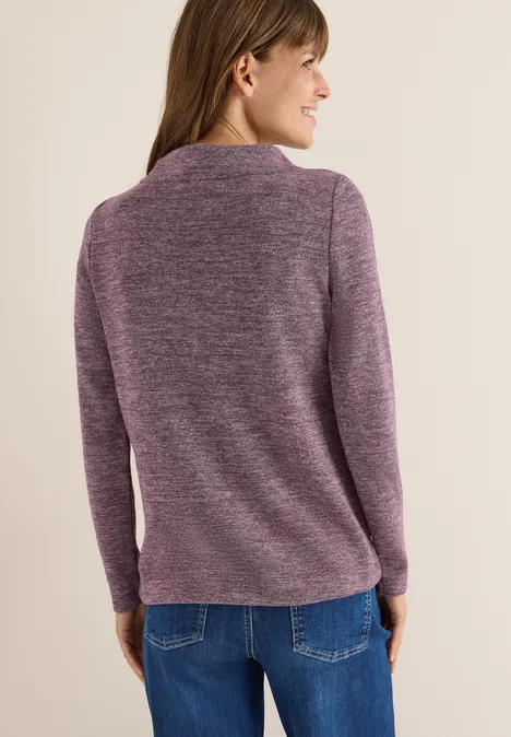 Gemêleerd geribd overhemd met trechtervormige hals eggplant red melange