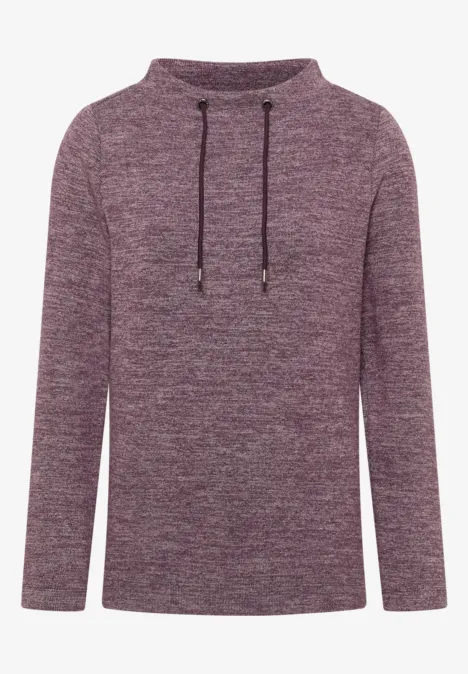 Gemêleerd geribd overhemd met trechtervormige hals eggplant red melange