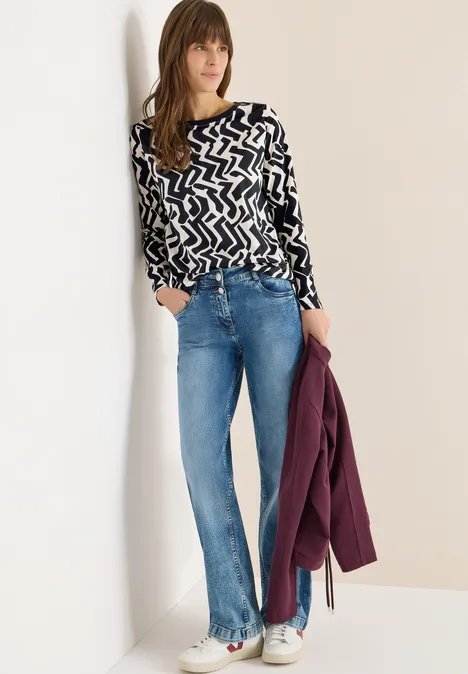 Wzorzysta koszulka z długim rękawem light greige