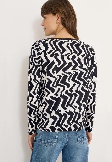 Wzorzysta koszulka z długim rękawem light greige