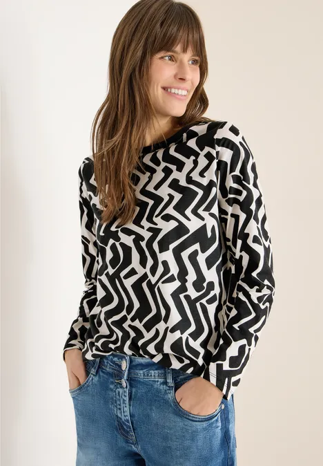 Wzorzysta koszulka z długim rękawem light greige