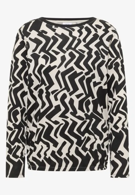 Wzorzysta koszulka z długim rękawem light greige