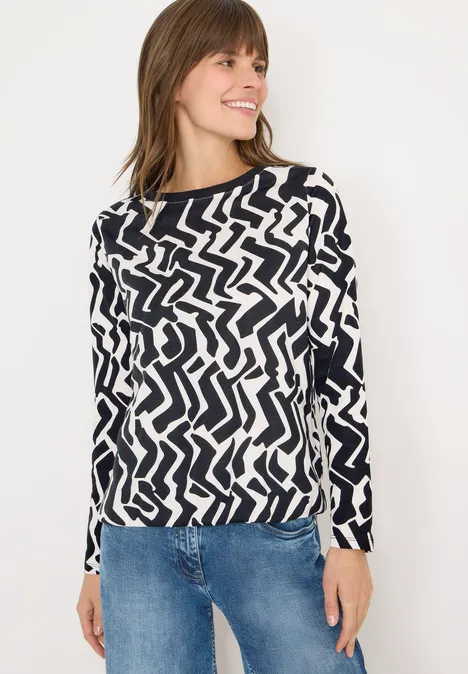 Wzorzysta koszulka z długim rękawem light greige