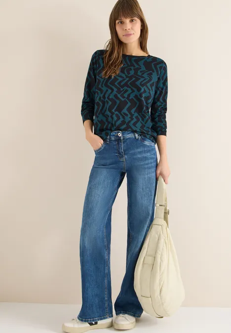 Wzorzysta koszulka z długim rękawem dark sea green