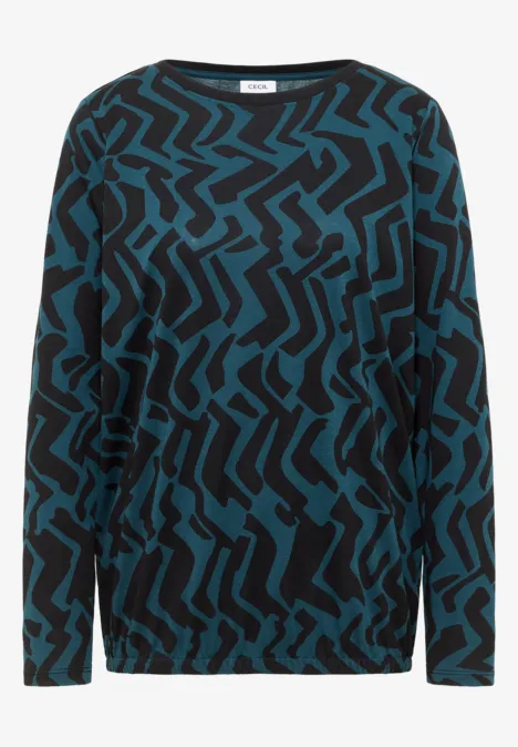 Wzorzysta koszulka z długim rękawem dark sea green