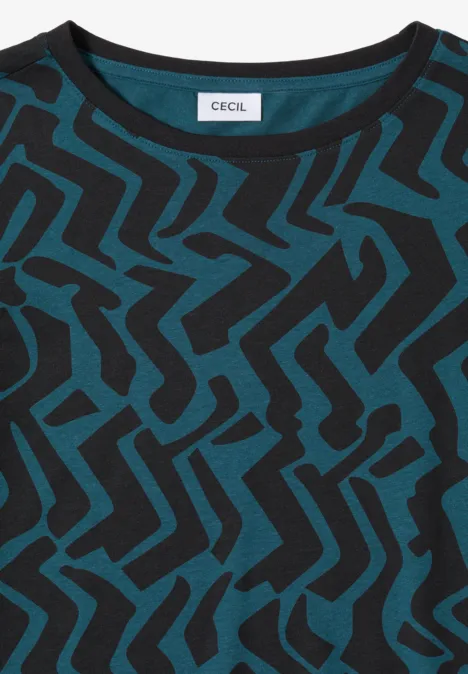 Wzorzysta koszulka z długim rękawem dark sea green