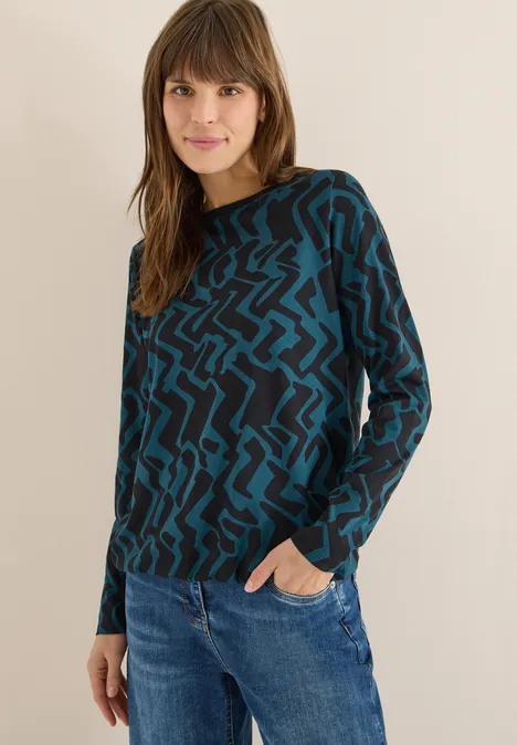 Wzorzysta koszulka z długim rękawem dark sea green