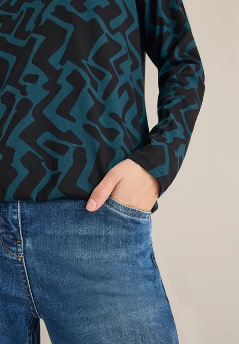 Wzorzysta koszulka z długim rękawem dark sea green