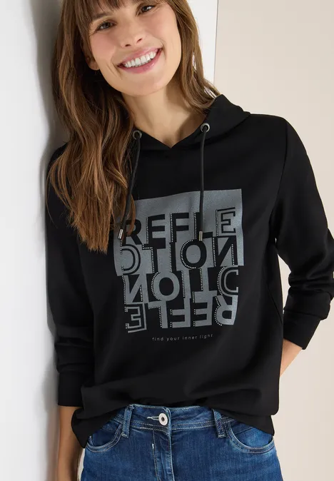 Hoodie Shirt mit Folienprint Black Hoodie Shirt mit Folienprint Black