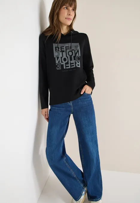 Hoodie Shirt mit Folienprint Black Hoodie Shirt mit Folienprint Black