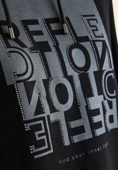 Hoodie Shirt mit Folienprint Black Hoodie Shirt mit Folienprint Black