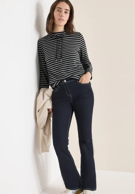 Gestreiftes Funnelneck Shirt cool grey