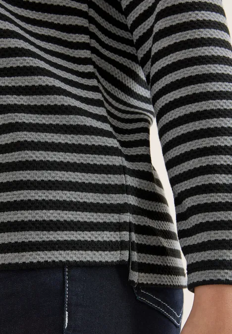Gestreiftes Funnelneck Shirt cool grey