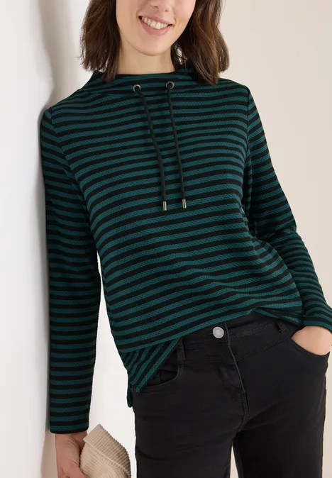 Gestreiftes Funnelneck Shirt dark sea green