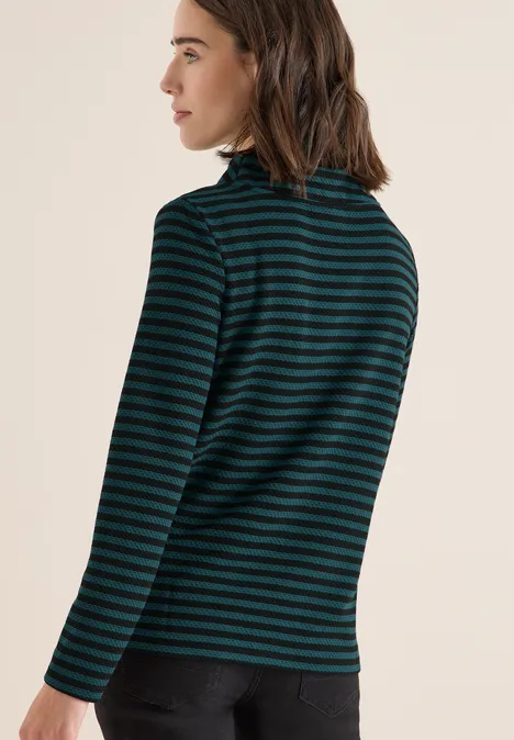 Gestreiftes Funnelneck Shirt dark sea green