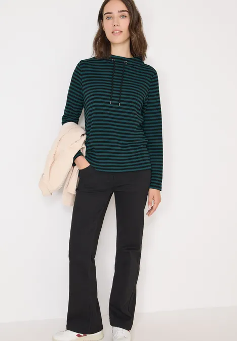 Gestreiftes Funnelneck Shirt dark sea green