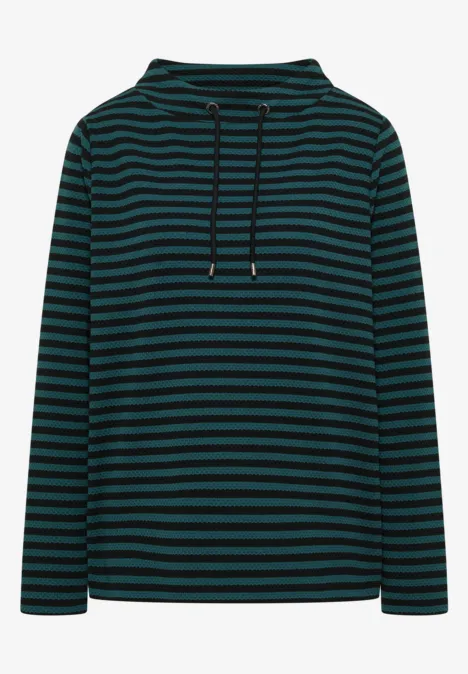 Gestreiftes Funnelneck Shirt dark sea green