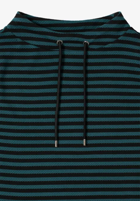 Gestreiftes Funnelneck Shirt dark sea green