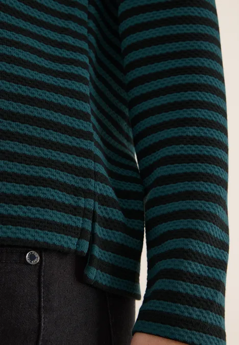 Gestreiftes Funnelneck Shirt dark sea green