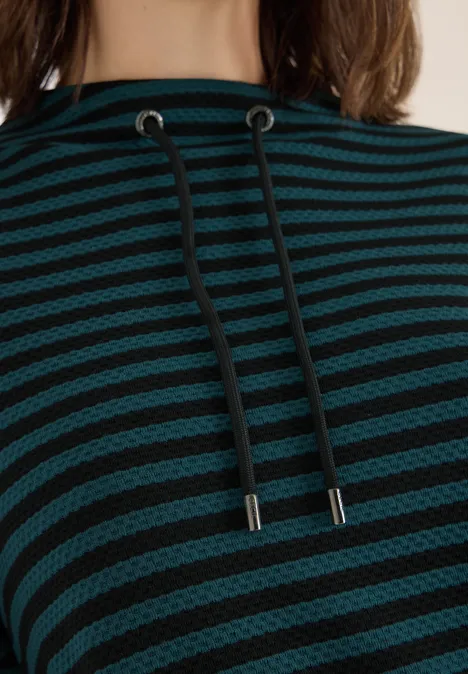 Gestreiftes Funnelneck Shirt dark sea green