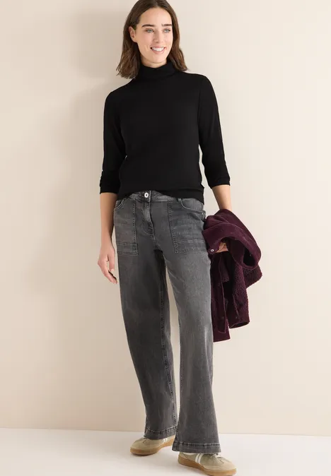 Langarmshirt in Rippstruktur Black