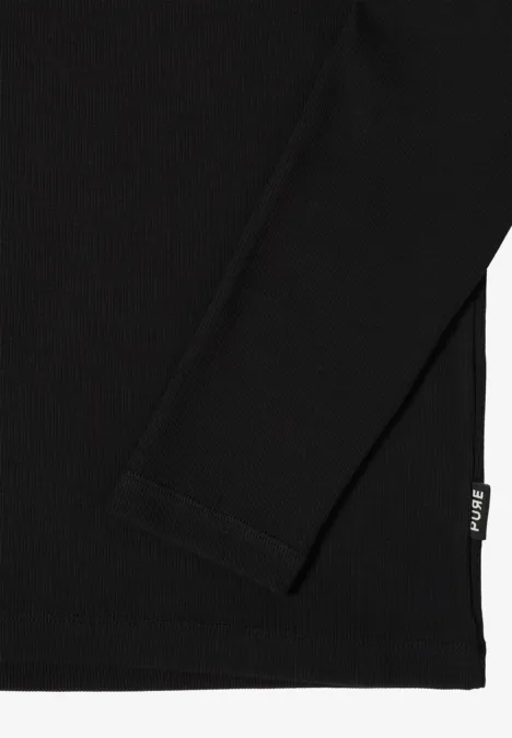 Langarmshirt in Rippstruktur Black