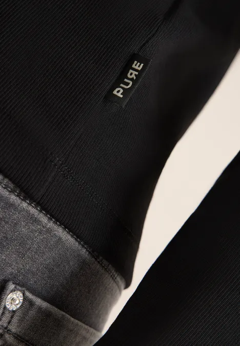 Langarmshirt in Rippstruktur Black