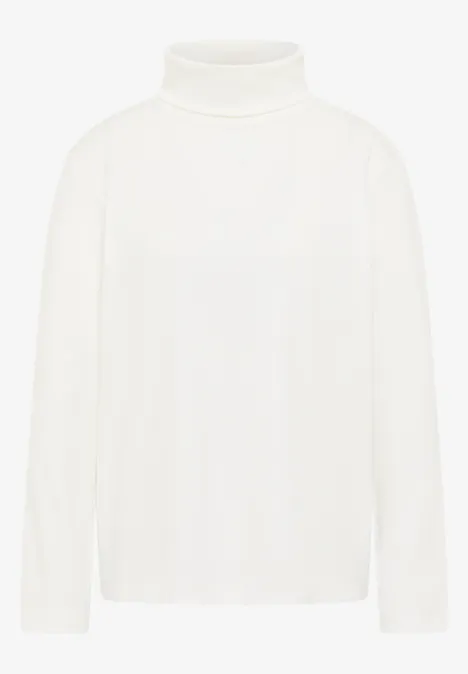 Langarmshirt in Rippstruktur vanilla white