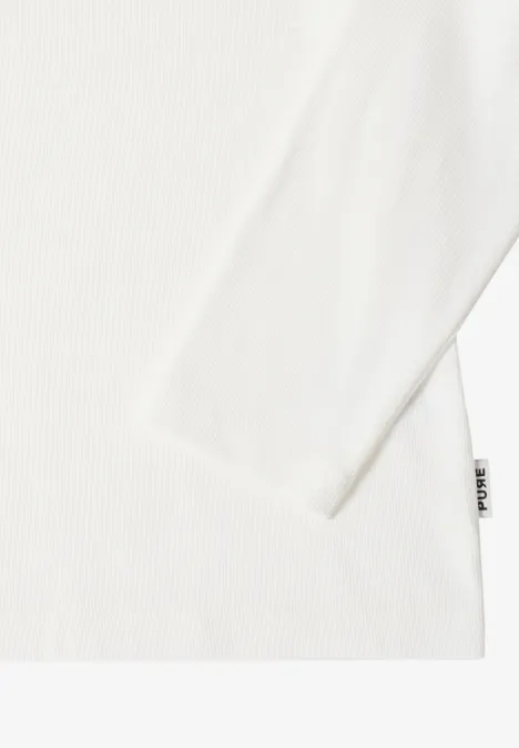 Langarmshirt in Rippstruktur vanilla white