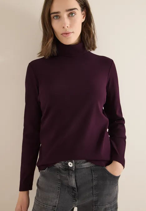 Langarmshirt in Rippstruktur eggplant red Langarmshirt in Rippstruktur eggplant red