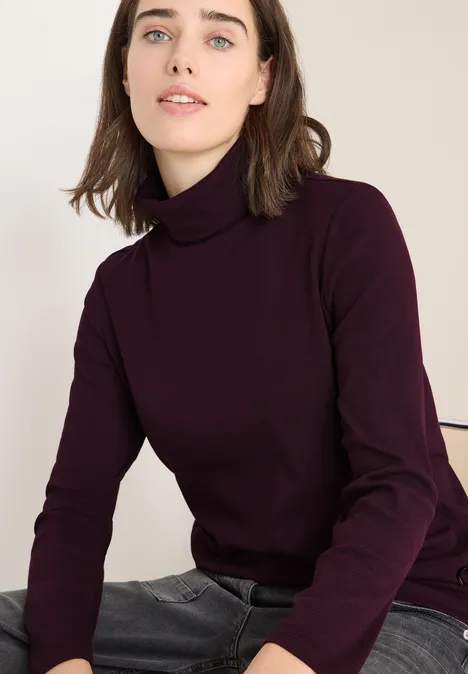 Langarmshirt in Rippstruktur eggplant red Langarmshirt in Rippstruktur eggplant red