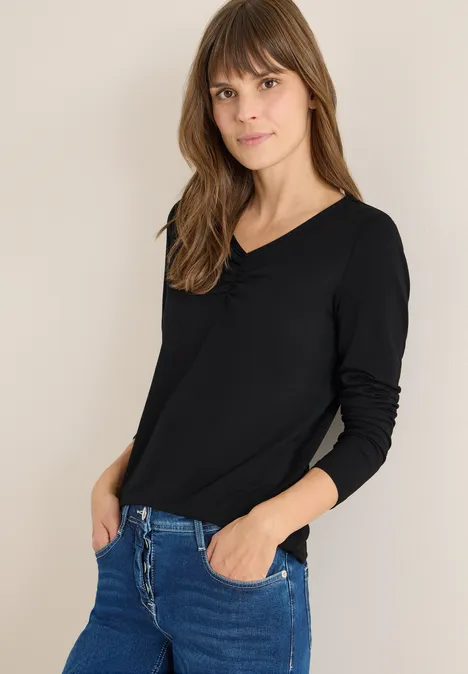 Basic Shirt mit Raffung Black