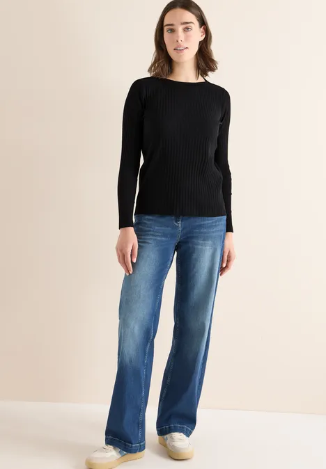 Rippstruktur Shirt Black