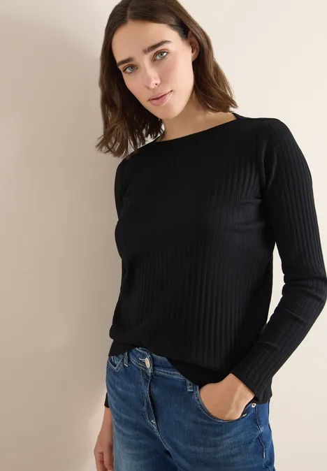 Rippstruktur Shirt Black